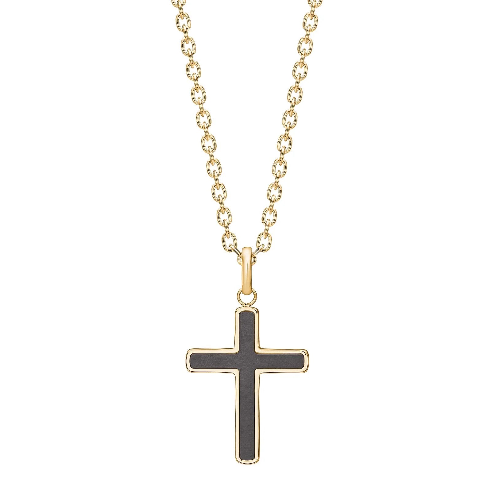 SON Stahl Halskette IP gold Kreuz mit carbon