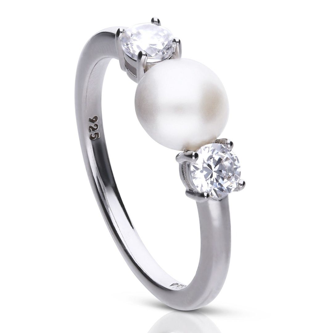 Perl-Ring 925/- Silber mit Diamonfire-Zirk.