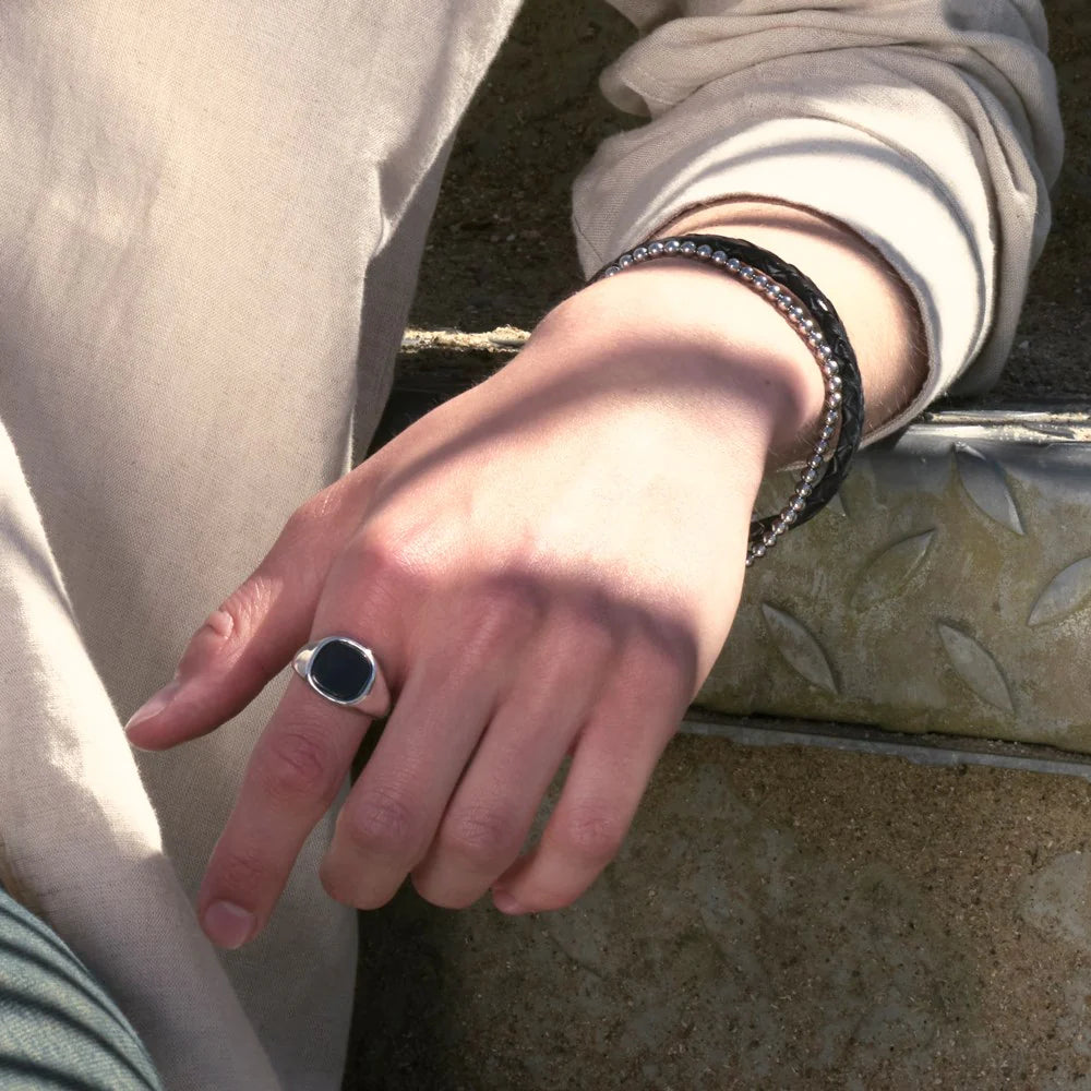 Stahl Ring mit Black Agate